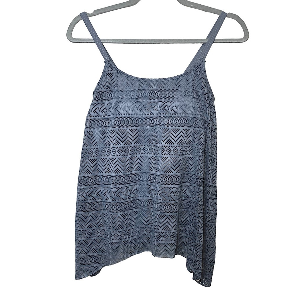 Crochet Mesh Tankini Gray Padded bra Ajust Strap Nylon Lining Beach Swim Top M